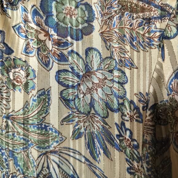 Ophelia Roe Top Floral Paisley Metallic Boho Balloon Sleeve - Picture 8 of 11